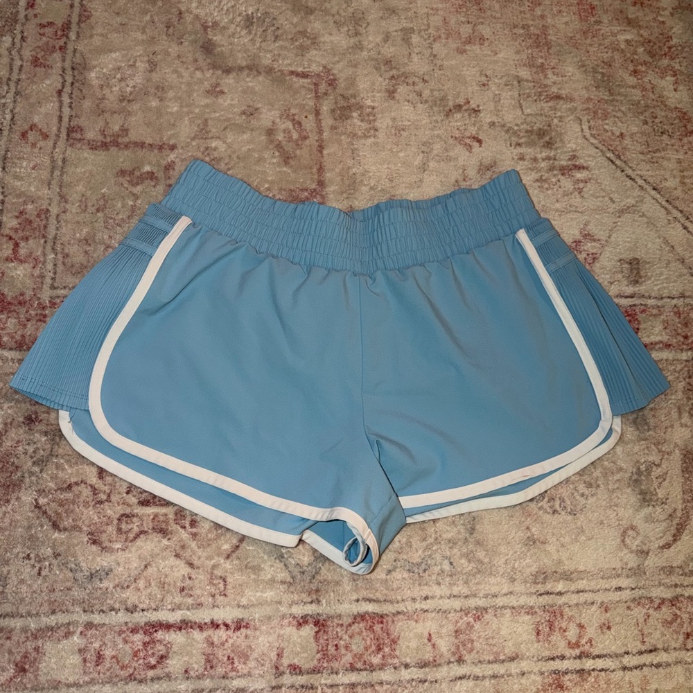 Light Blue Women's Athletic Shorts with White Trim